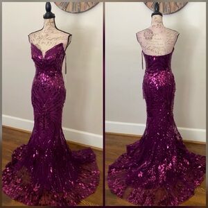 Purple sparkly mirror prom dress, pageant evening gown, formal dress